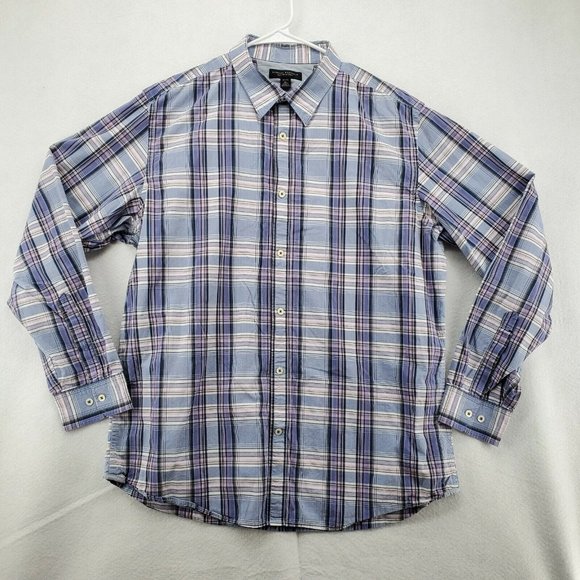 Banana Republic Shirt Men's Long Sleeve Button Up Plaid Oxford Purple XL - Picture 2 of 12